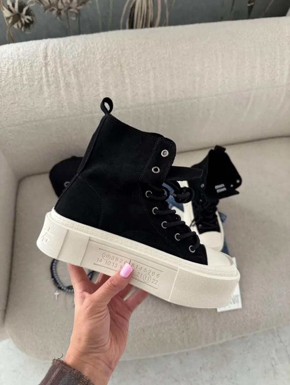 ,mm6 maison margiela высокие кеды черный, женская,кеды на платформе модные,кеды черные женские