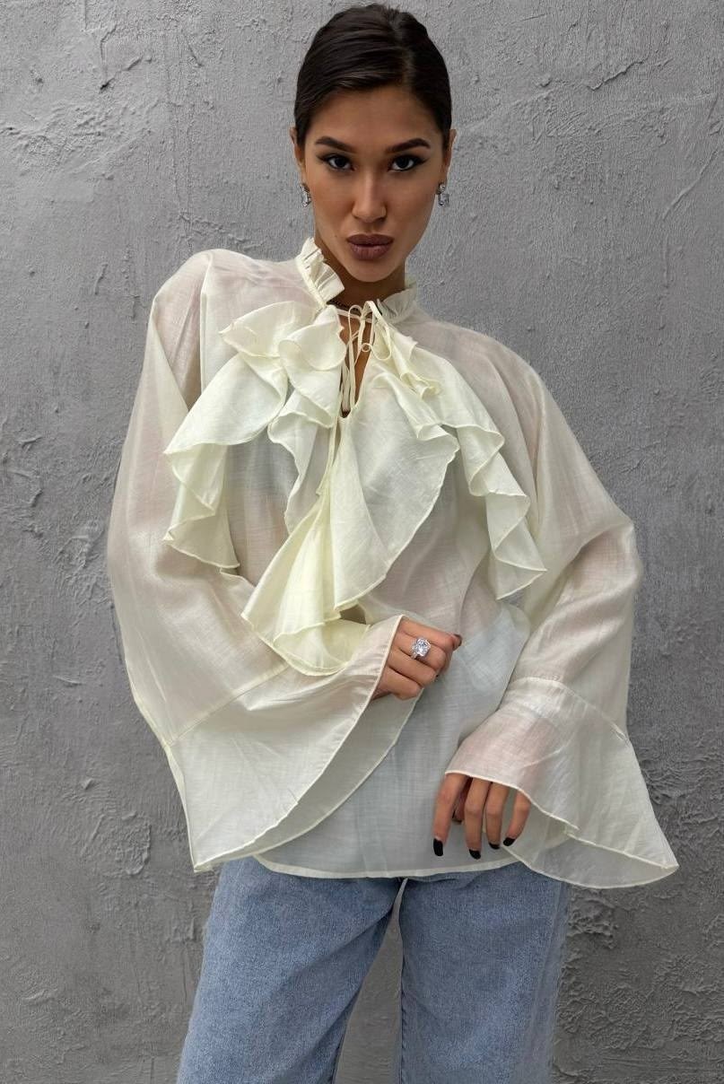 блузка с оборками,блузка с рюшами,женская блузка,блуза кремовый,блузка