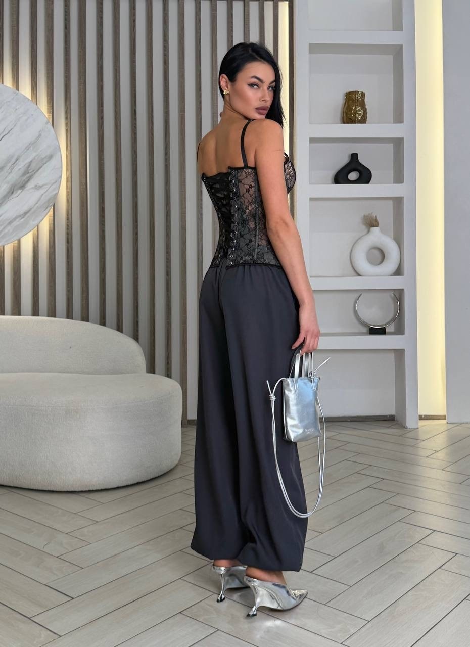 женские брюки,корсет топ,брюки палаццо,атласный комбинезон