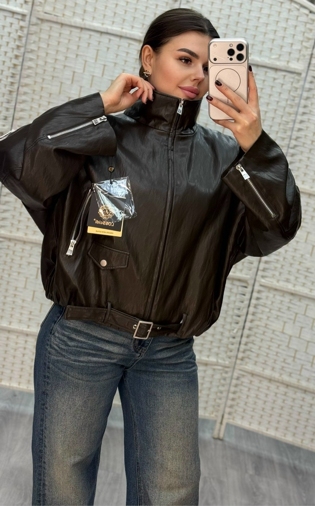 кожаная куртка,женская кожаная куртка,куртка из экокожи,кожаная куртка женская furnatur 8025187 коричневая 46 ru,женская куртка из экокожи