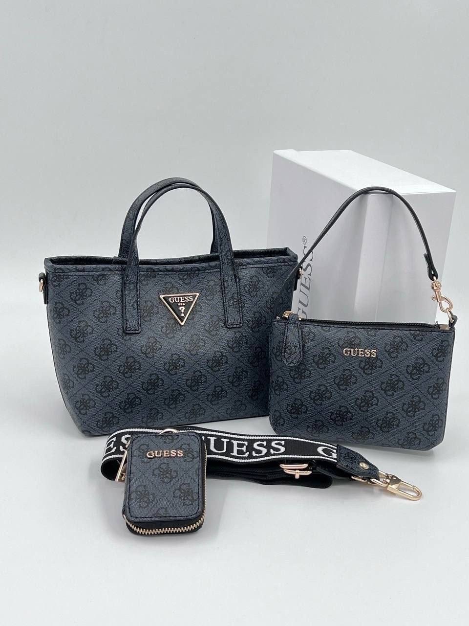 сумка женская guess,сумка guess,брендовая сумка тоут guess,сумка guess для женщин шоппер с косметичкой черная размер t-u hwbg9211750,сумка шоппер guess jazz 328736842