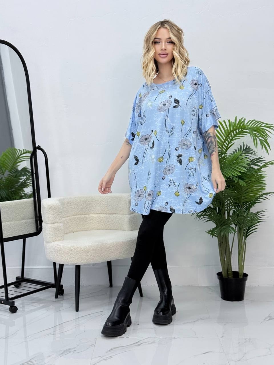 туника женская,футболки оверсайз с принтами,туника голубая,футболки женская,туника mila bezgerts 933ап