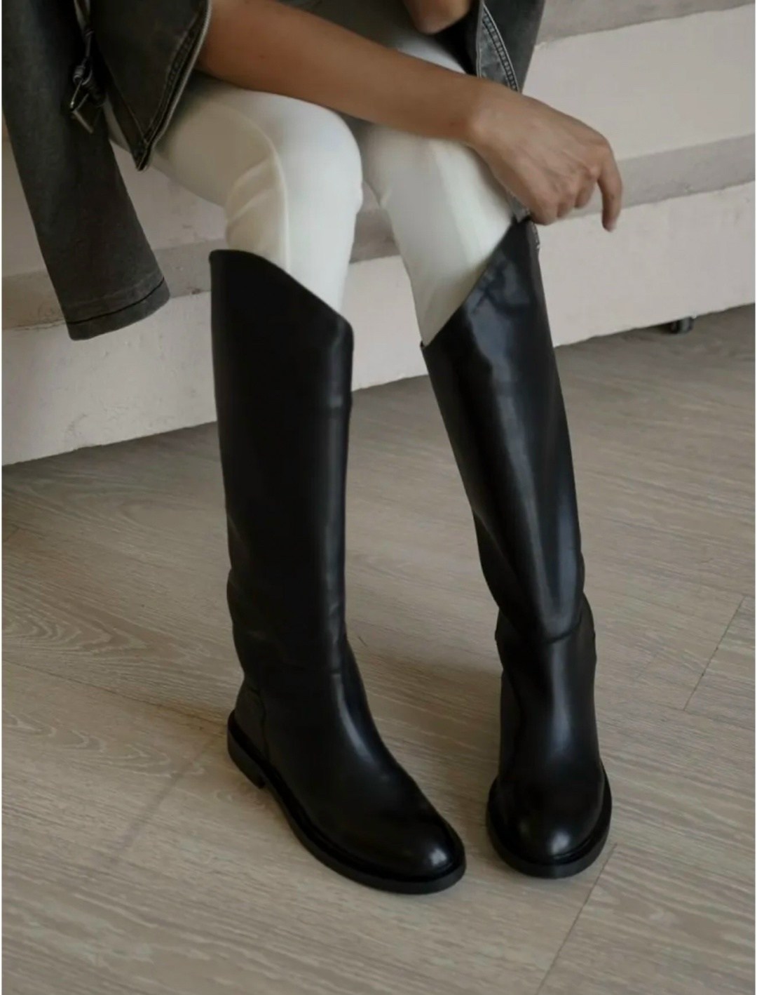 жокейские сапоги из натуральной кожи,жокейские сапоги женские цвет черный,женские кожаные сапоги без каблука,женские сапоги,сапоги трубы