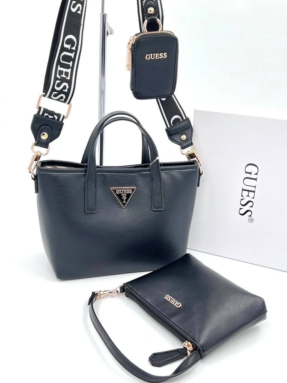 сумка женская guess,сумка guess,брендовая сумка тоут guess,сумка guess для женщин шоппер с косметичкой черная размер t-u hwbg9211750,сумка шоппер guess jazz 328736842