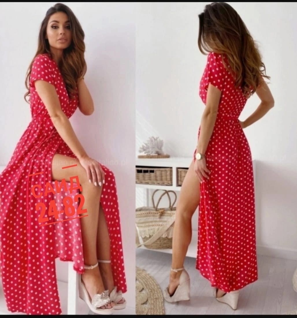 женское платье в горошек,женское платье,красное платье в горошек,платье,удлиненное платье