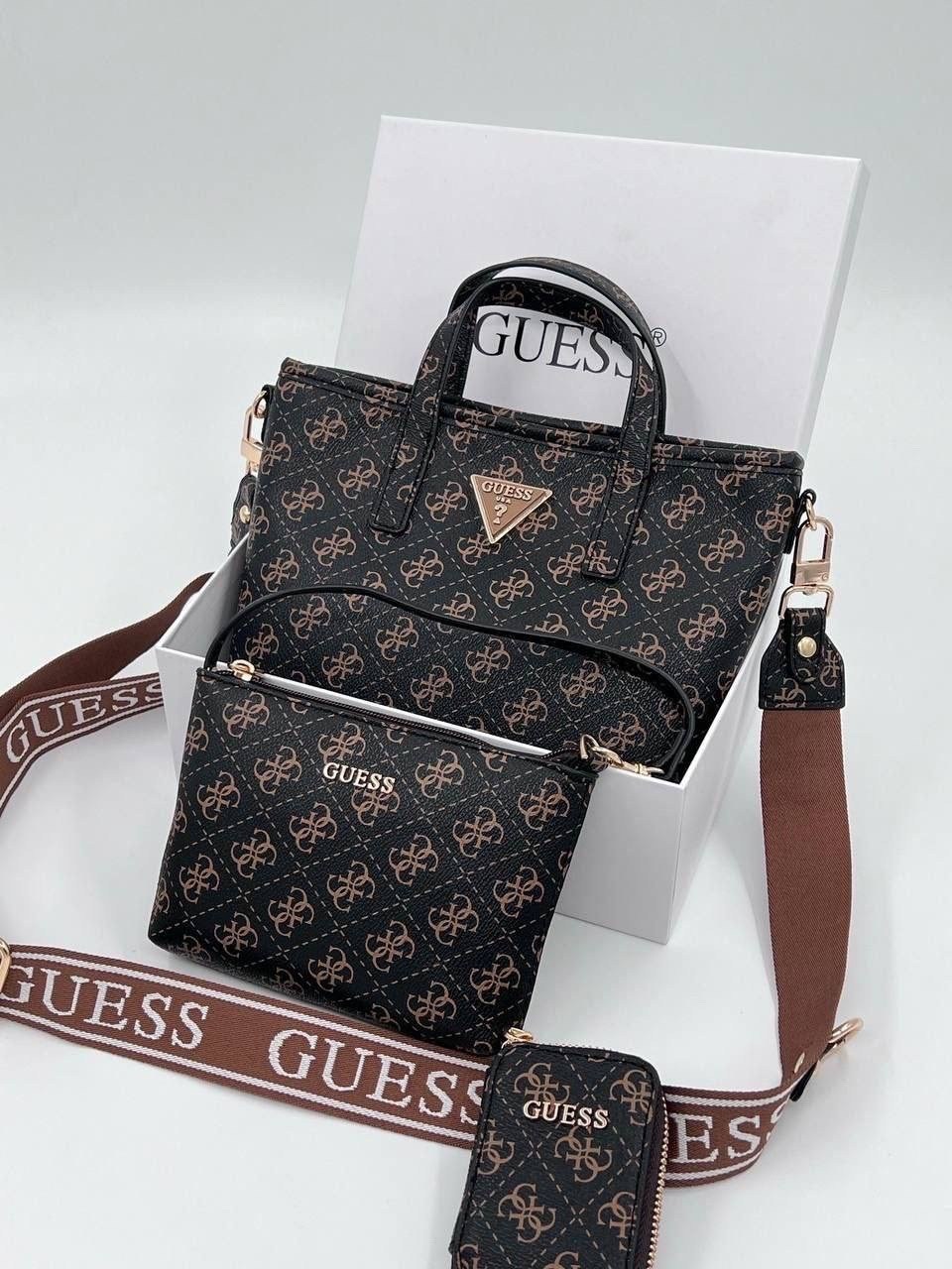 сумка женская guess,сумка guess,брендовая сумка тоут guess,сумка guess для женщин шоппер с косметичкой черная размер t-u hwbg9211750,сумка шоппер guess jazz 328736842