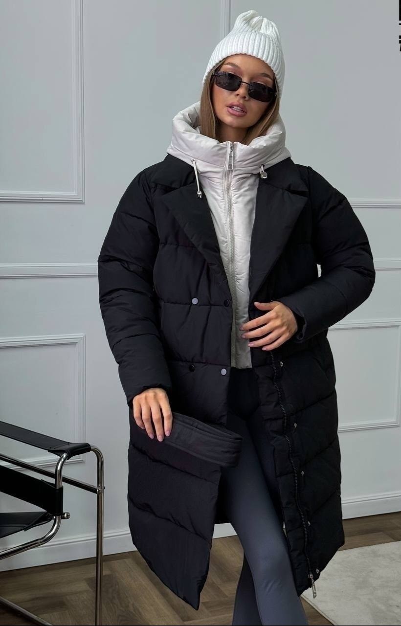 куртка женская,демисезонная куртка,куртка зимняя женская длинная,куртка зимняя женская с капюшоном удлиненная стеганная черного цвета,пуховик зимний длинный с капюшоном оверсайз black&bat