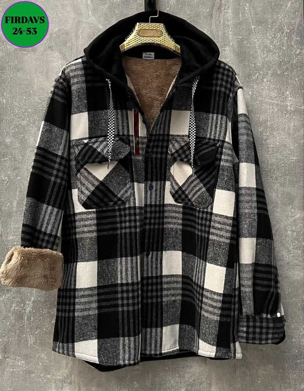 рубашка теплая на меху,клетчатая куртка,рубашка с капюшоном,рубашка на меху,рубашка теплая в клетку с капюшоном