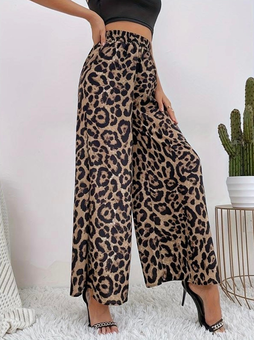 женские брюки с широкими штанинами с леопардовым принтом,повседневные свободные брюки с широкими штанинами и леопардовым принтом,брюки леопардовый принт,леопардовые брюки палаццо,леопардовые широкие б