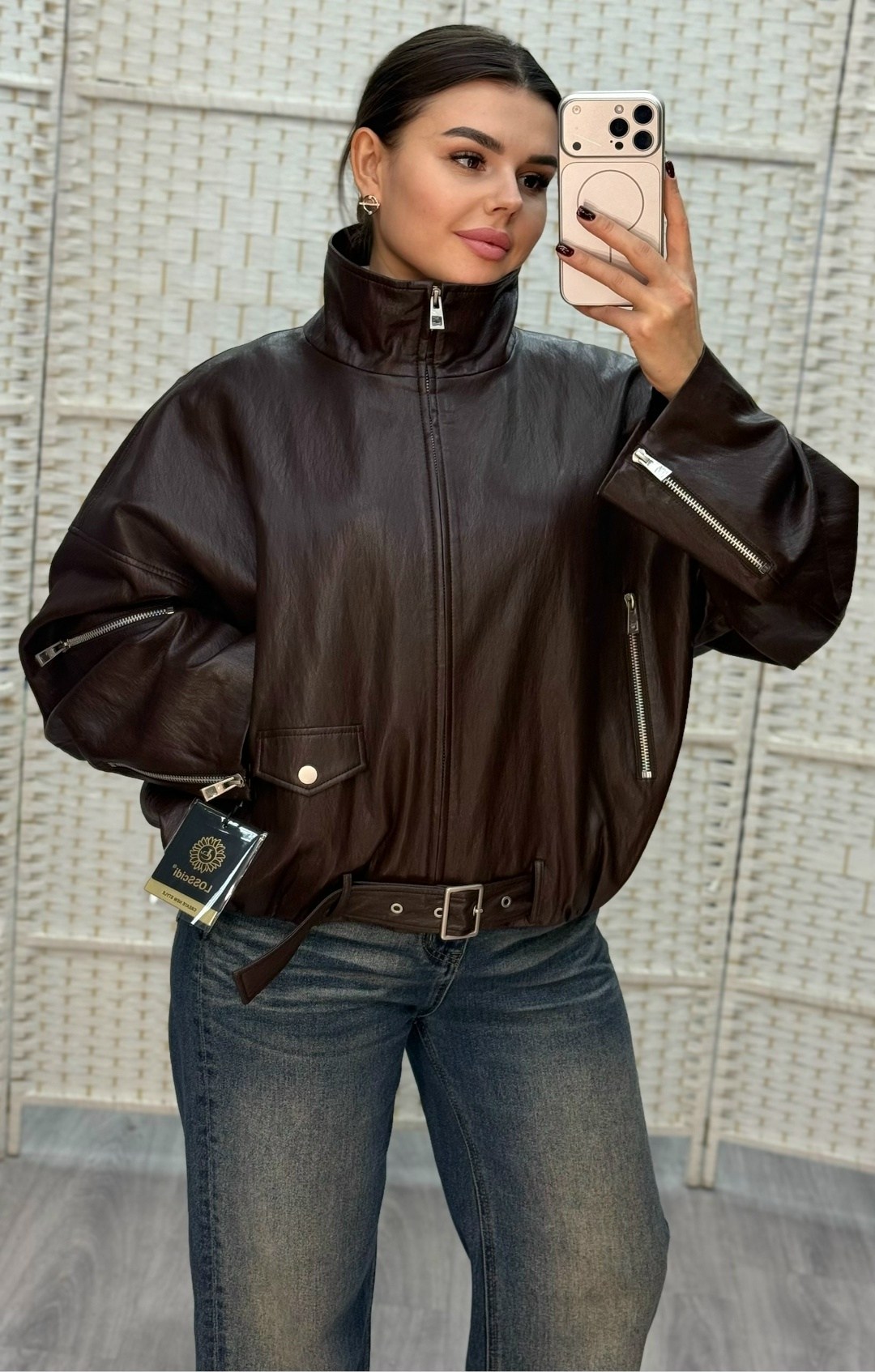 кожаная куртка,женская кожаная куртка,куртка из экокожи,кожаная куртка женская furnatur 8025187 коричневая 46 ru,женская куртка из экокожи