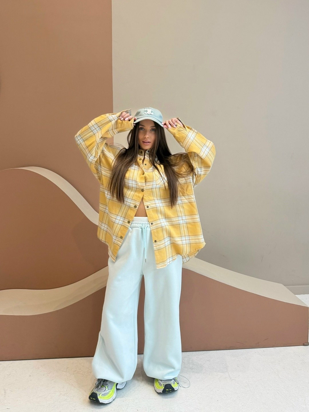 повседневный костюм,рубашка женская оверсайз в клетку,летние костюмы,рубашка в клетку оверсайз желтая