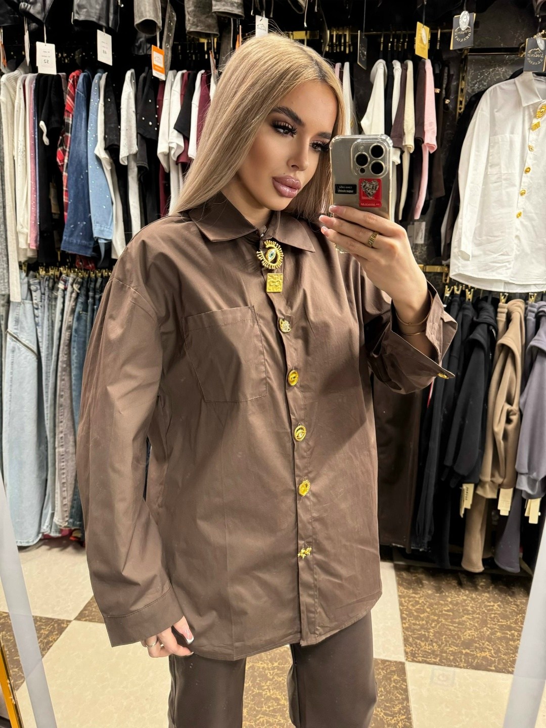 рубашка женская minaku: casual collection цвет шоколадный р-р 50,рубашка женская,рубашка женская minaku casual collection шоколадная,рубашка,рубашка shushop