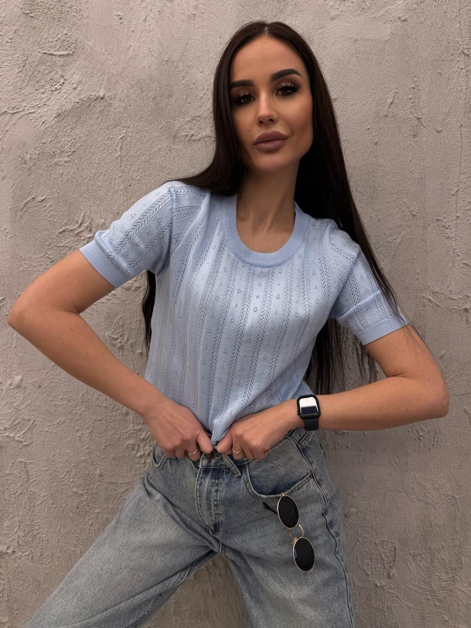 блузка вязаная,вязаная кофта,кофта женская,джемпер romgil тз921х голубой,голубой джемпер