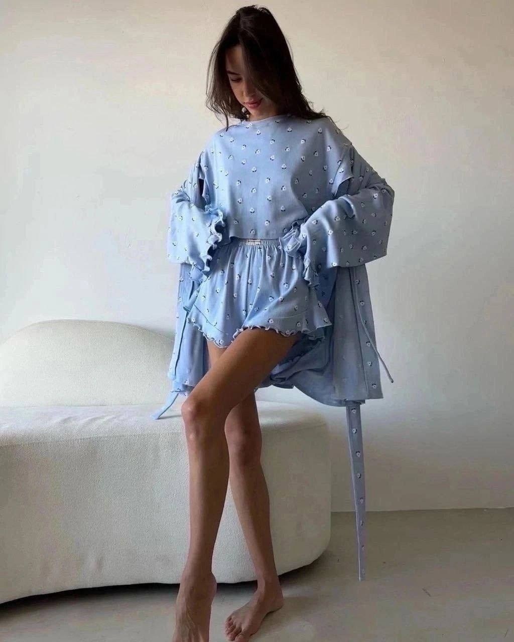 домашняя одежда пижама,пижама женские,пижама с халатом,комплект женской пижамы,женский пижамный комплект