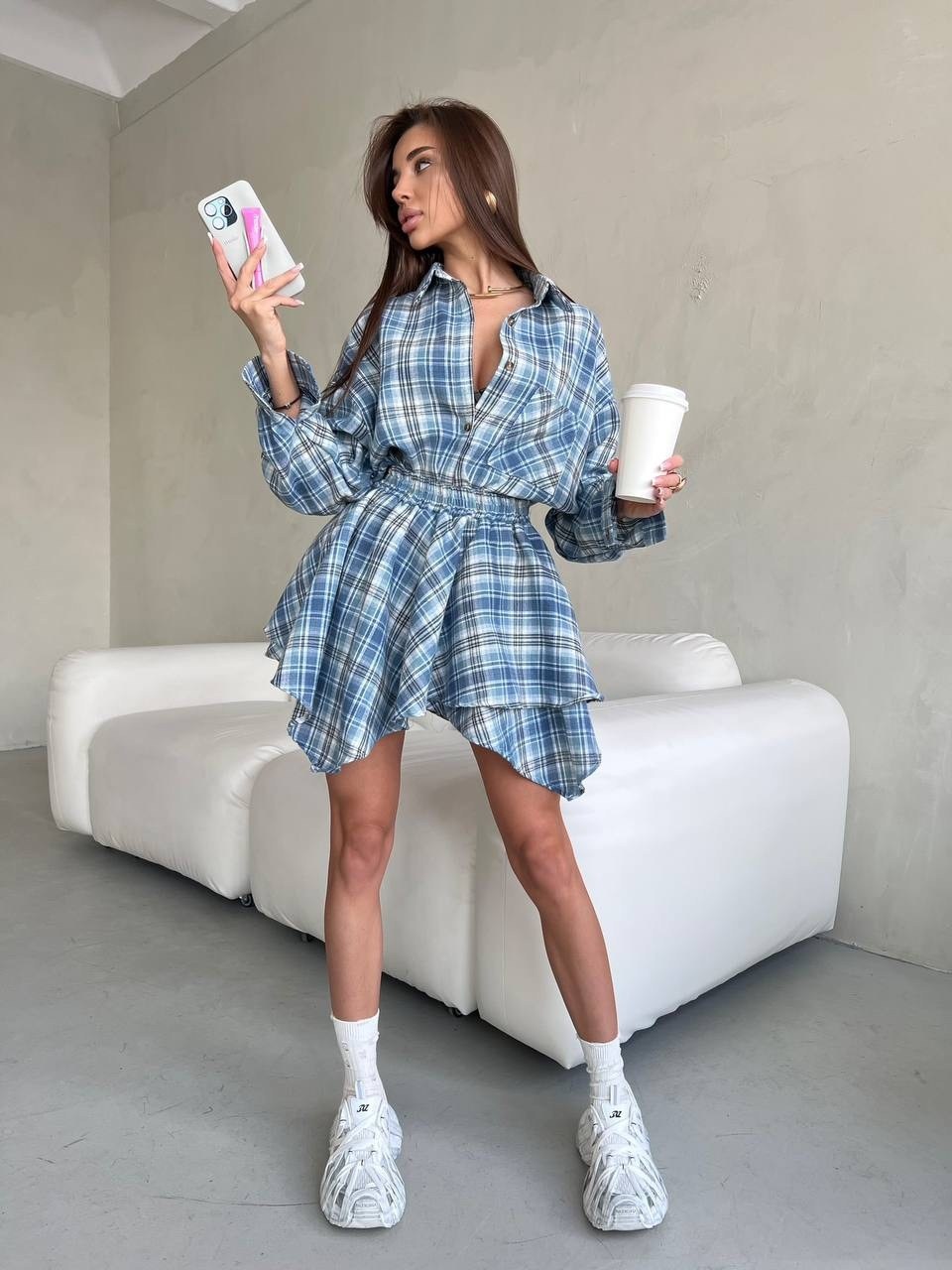 костюм с юбкой и рубашкой,костюм в клетку,костюм в клетку рубашка оверсайз и юбка,рубашка с юбкой,костюм двойка с юбкой и рубашкой повседневный