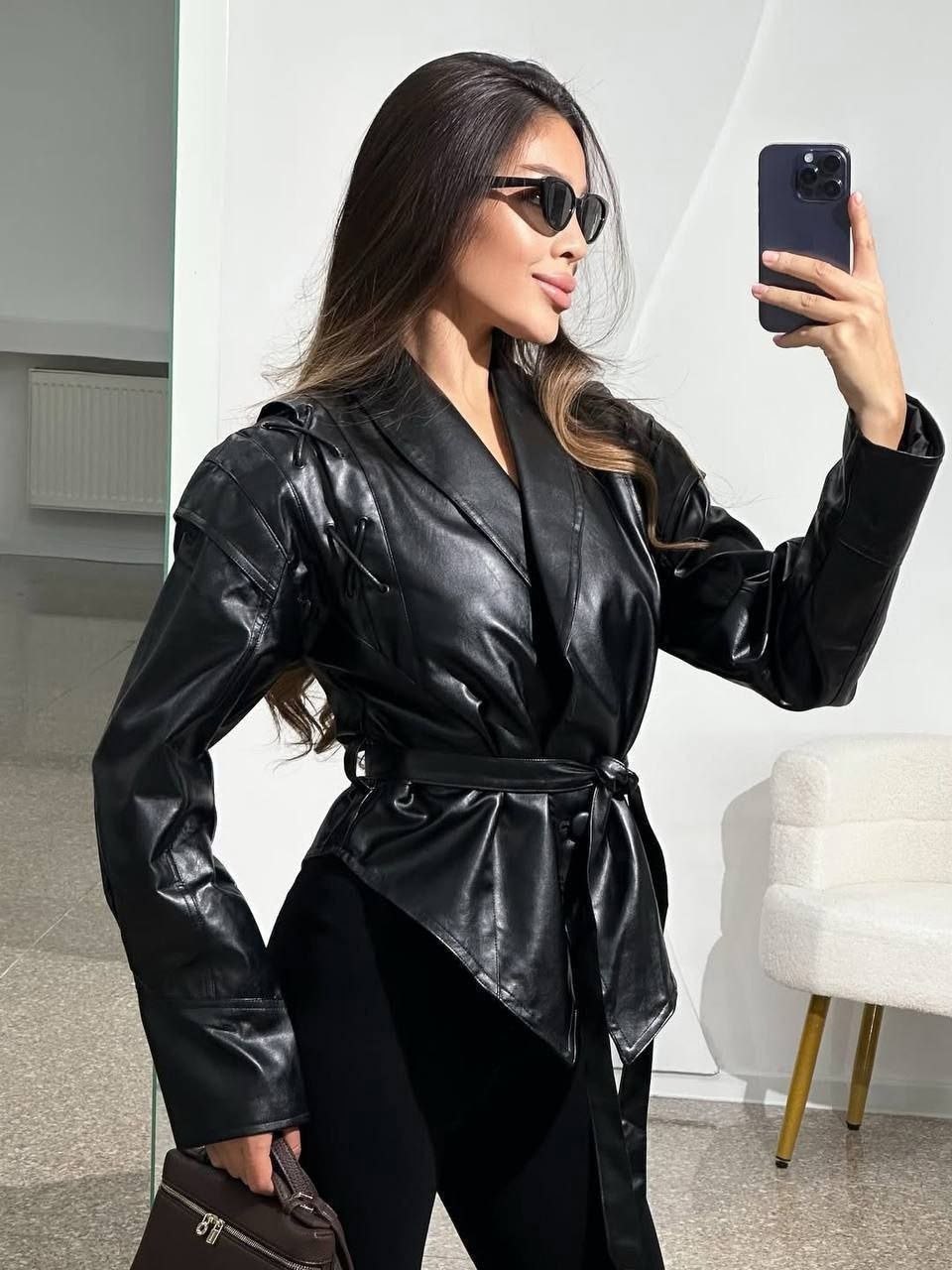 кожаная куртка,кожаная куртка женская,косуха куртка кожаная с поясом chauzi,женская косуха из экокожи,кожаная косуха с поясом