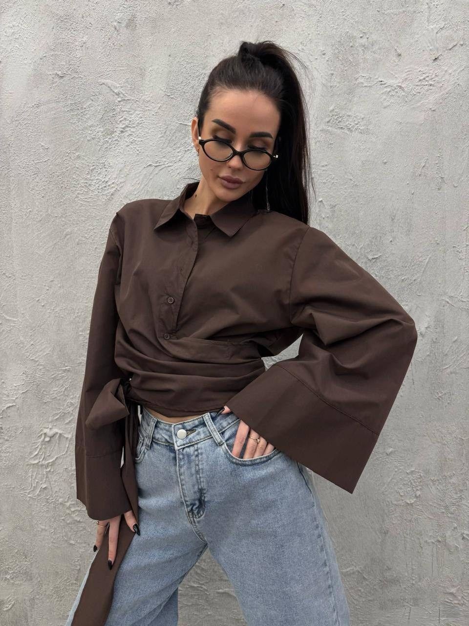 рубашка женская,коричневая рубашка,рубашка универсальная,блузы,рубашка укороченная
