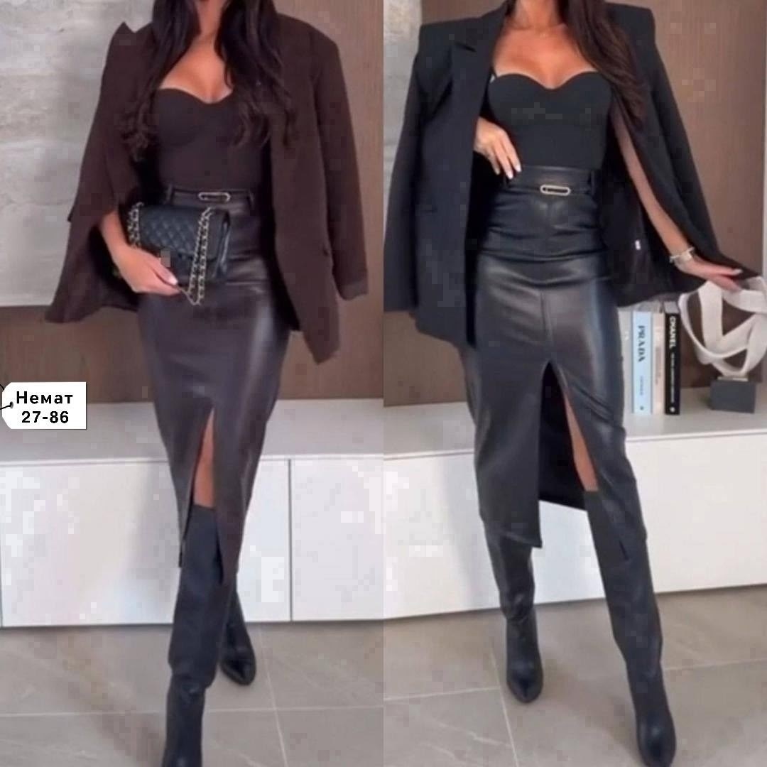 юбка кожаная с разрезом,кожаная юбка миди с разрезом,женская кожаная юбка,кожаная юбка,юбка эко кожа с разрезом