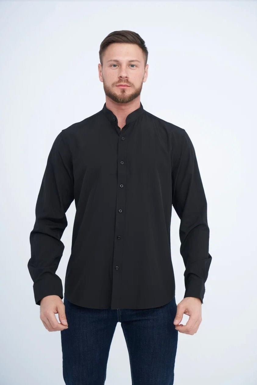 мужская классическая рубашка,рубашка мужская,рубашка приталенная,рубашка с длинным рукавом классическая kenzil цвет черный,рубашка мужская черная