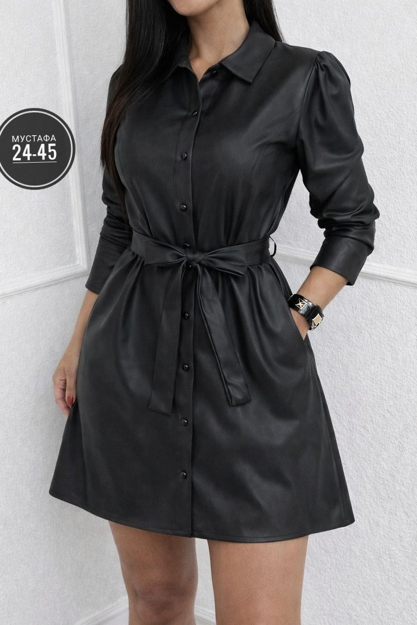кожаное платье рубашка,платье-рубашка из экокожи,платье женское,кожаное платье,модное платье