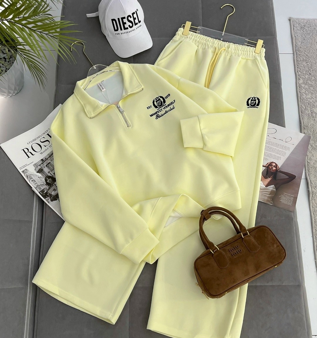 спортивный костюм двойка sporty&rich w suits,женский спортивный костюм,спортивный костюм с брюками на кулиске tennis club w suits цвет лимонный желтый,спортивный костюм,женский костюм