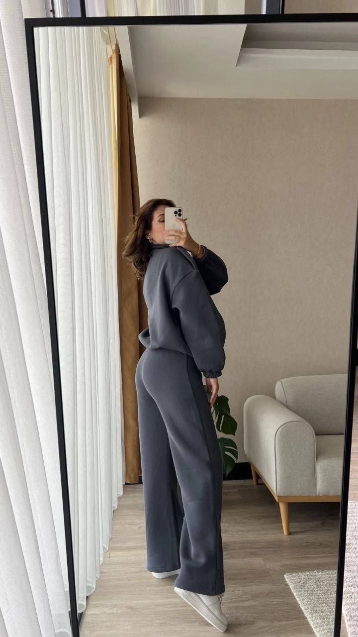 повседневный костюм,костюм женский на флисе с бомбером,женский костюм,брючный костюм,костюм трехнитка в стиле zara бомбер + штаны палаццо с лентой