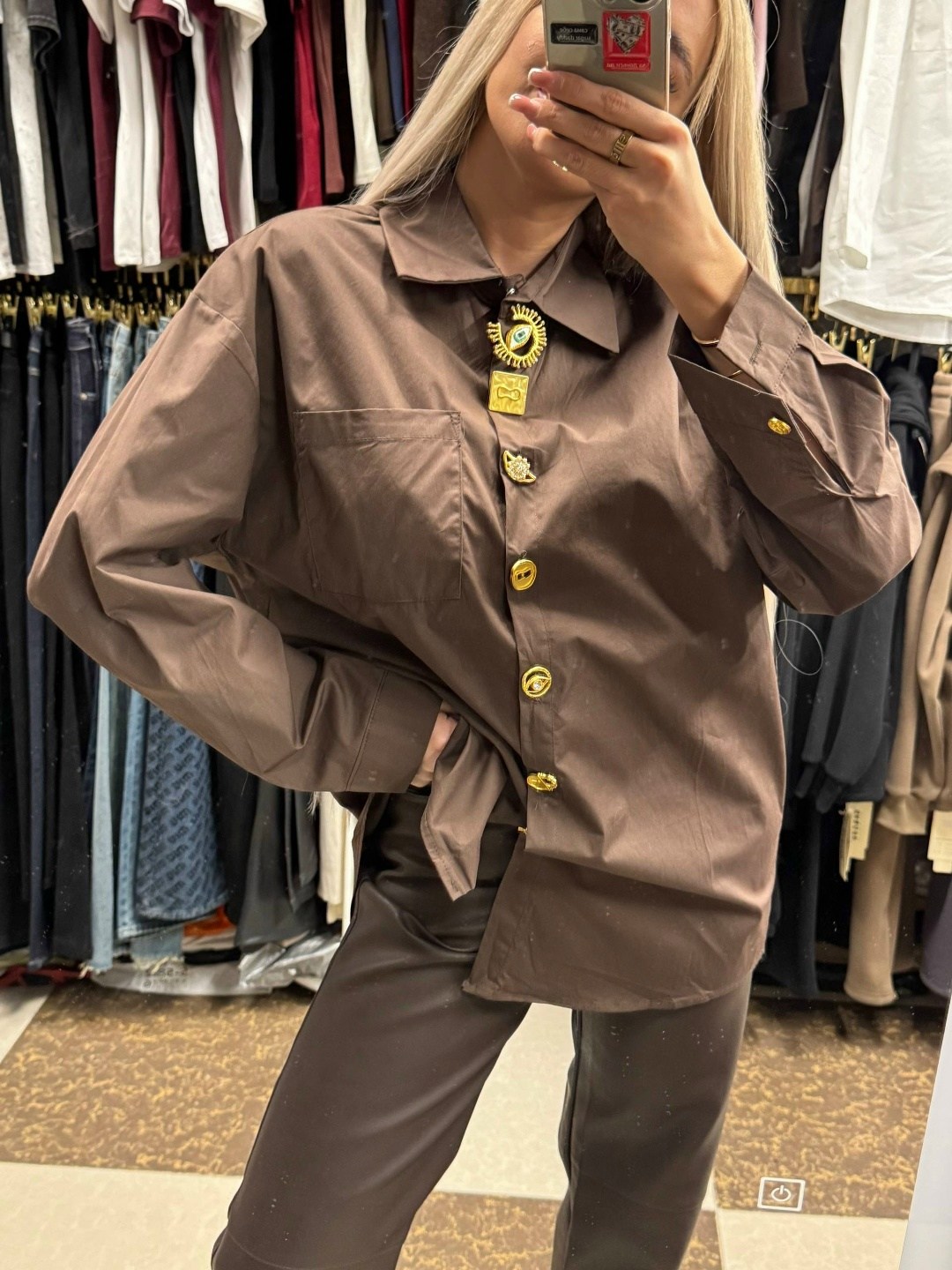 рубашка женская minaku: casual collection цвет шоколадный р-р 50,рубашка женская,рубашка женская minaku casual collection шоколадная,рубашка,рубашка shushop