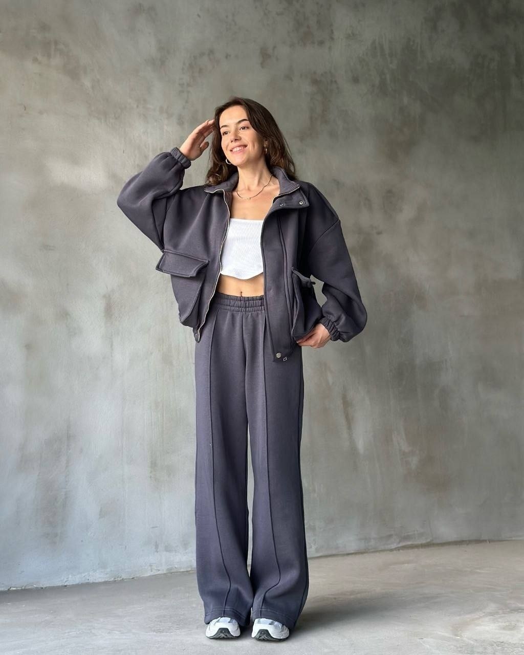повседневный костюм,костюм женский на флисе с бомбером,женский костюм,брючный костюм,костюм трехнитка в стиле zara бомбер + штаны палаццо с лентой
