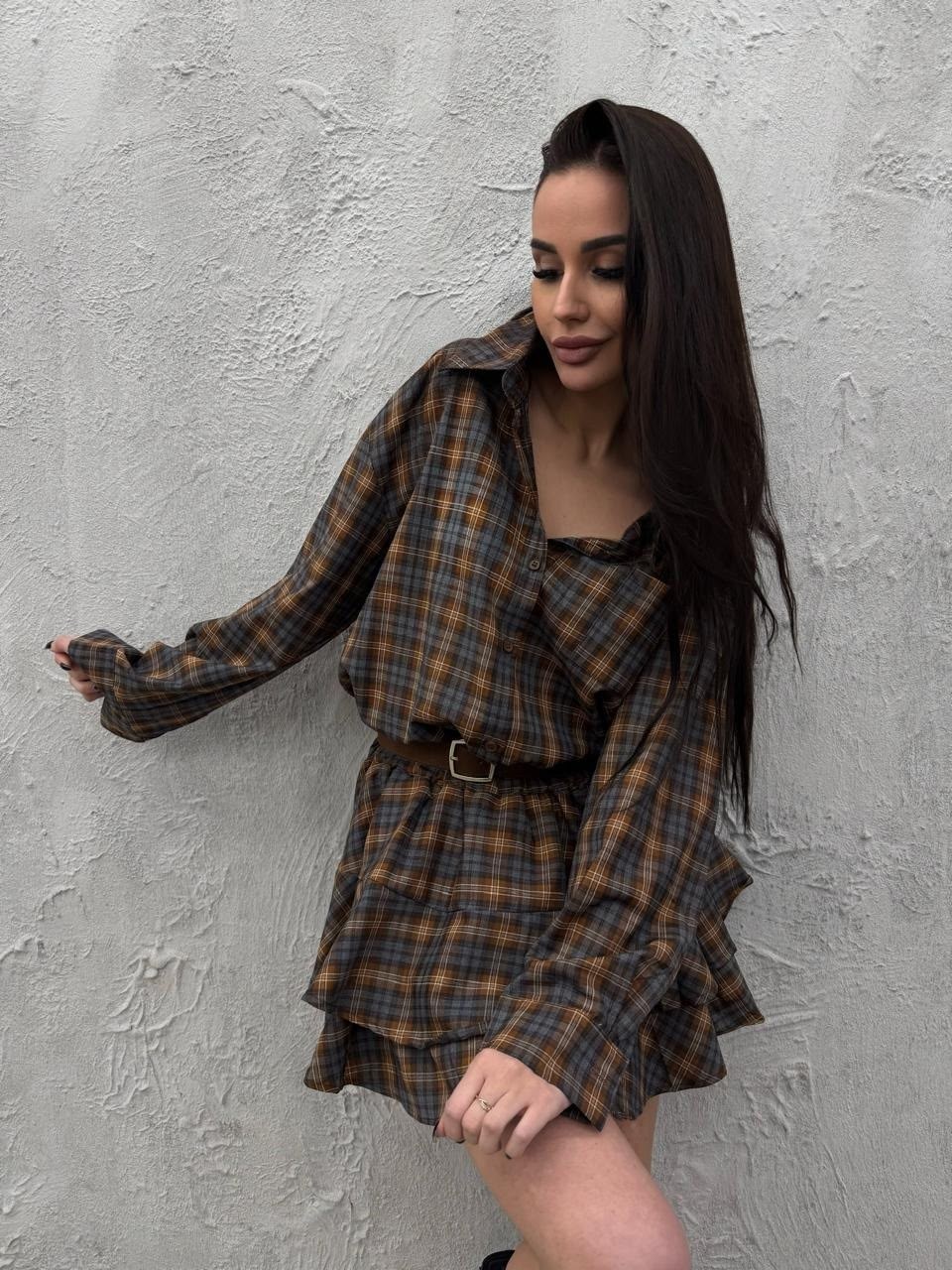 костюм с юбкой и рубашкой,костюм с юбкой мини в клетку варенка трендовый yamby 321759365,костюм с рубашкой и юбкой в клетку,платье в клетку,женский костюм с юбкой в клетку