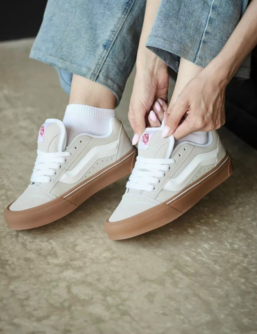 кроссовки vans knu skool beige white tan,vans кроссовки,кроссовки vans knu skool,кеды vans knu skool скейтерские дутые кроссовки,кроссовки женские