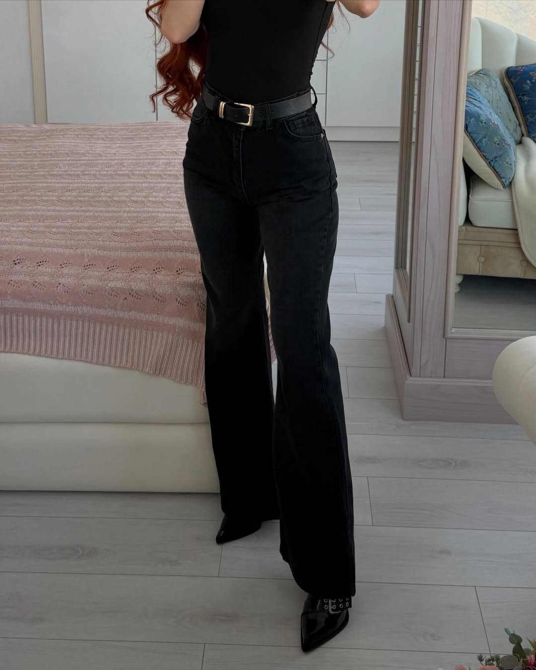 женские джинсы клеш,джинсы клёш,темно серые широкие джинсы,женские джинсы,джинсы женские клеш с высокой посадкой