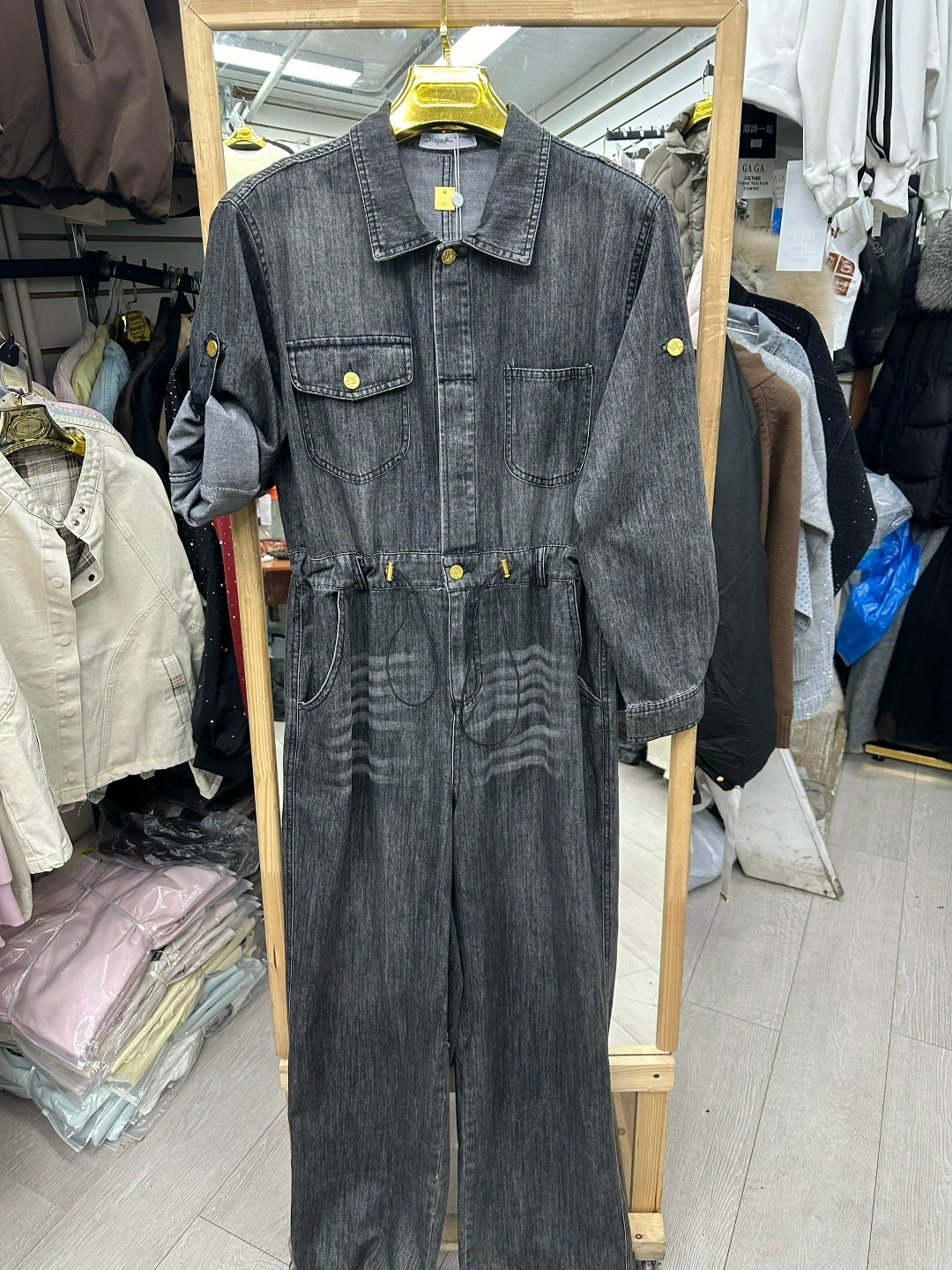 женский джинсовый комбинезон,джинсовый комбинезон,женский джинсовый комбинезон с длинными рукавами,комбинезон джинс,комбинезон джинс f412-14152 middle blue