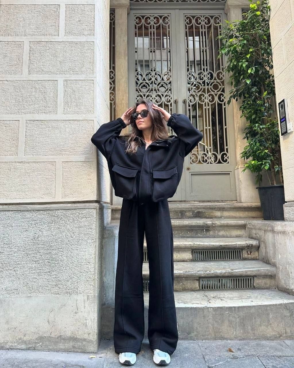 повседневный костюм,костюм женский на флисе с бомбером,женский костюм,брючный костюм,костюм трехнитка в стиле zara бомбер + штаны палаццо с лентой