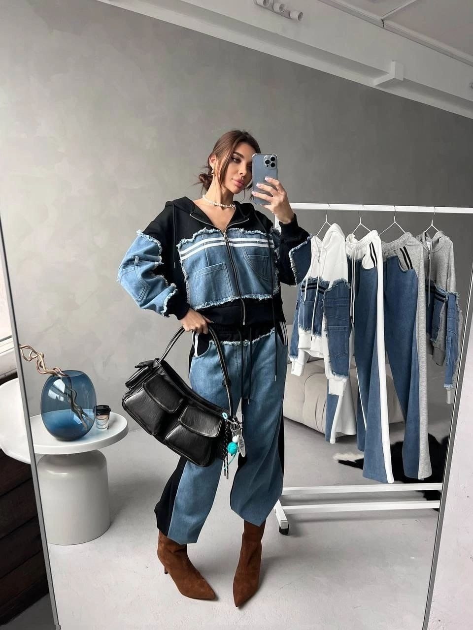 костюм джинсовый,джинсовая куртка с интересными вставками,спортивные костюмы женские,джинсовый костюм женский,костюм двойка в стиле спорт шик