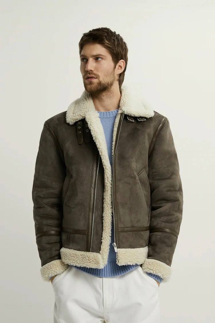 дубленка зара мужская,мужская дубленка авиатор zara,дубленка мужская zara,куртка дубленка,мужская пилотная коричневая кожаная куртка из дубленки