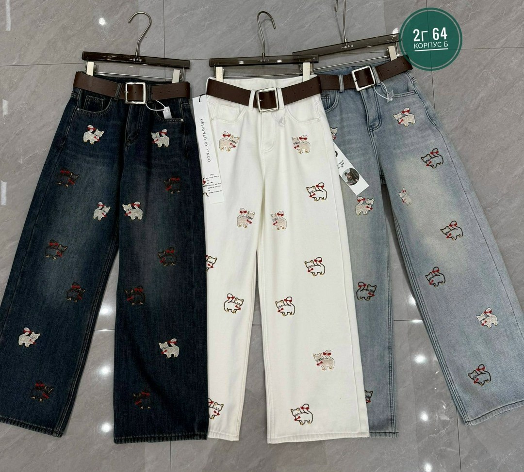 женский джинсы,джинсы женские широкие,джинсы с вышивкой,брюки джинсовые,брюки джинсы