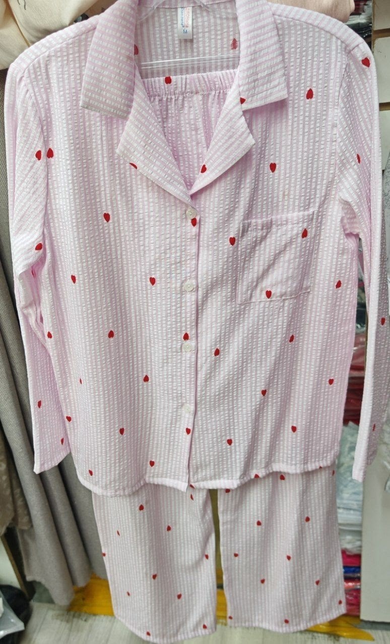 муслиновая пижама домашний костюм в сердечки,муслиновая пижама домашний костюм в сердечки тройка s-l 44-48,женские пижамные комплекты,муслиновая пижама домашний костюм в сердечки сердечка тройка s-l 4