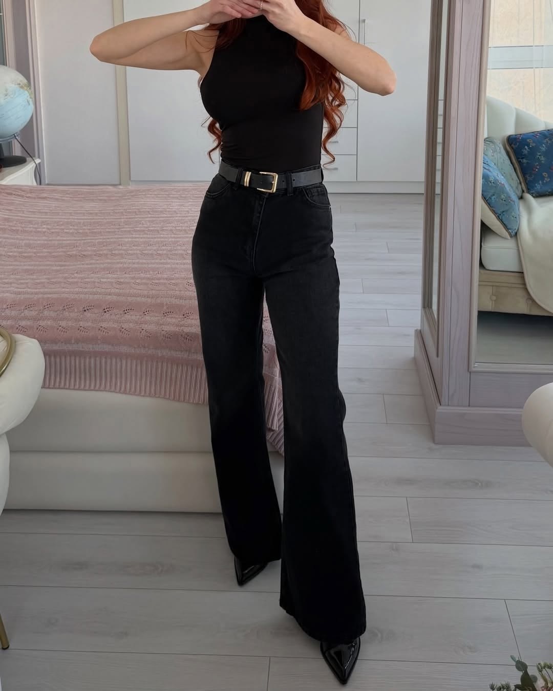 женские джинсы клеш,джинсы клёш,темно серые широкие джинсы,женские джинсы,джинсы женские клеш с высокой посадкой