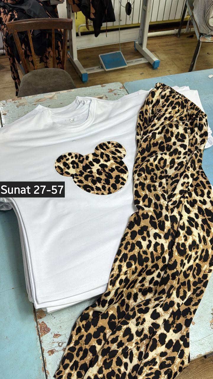 женские футболки с принтом,женская пижама,комплект пижама,одежда женская,леопард ткань