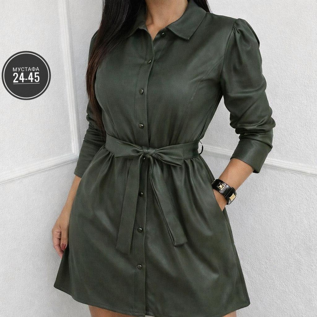 кожаное платье рубашка,платье-рубашка из экокожи,платье женское,кожаное платье,модное платье