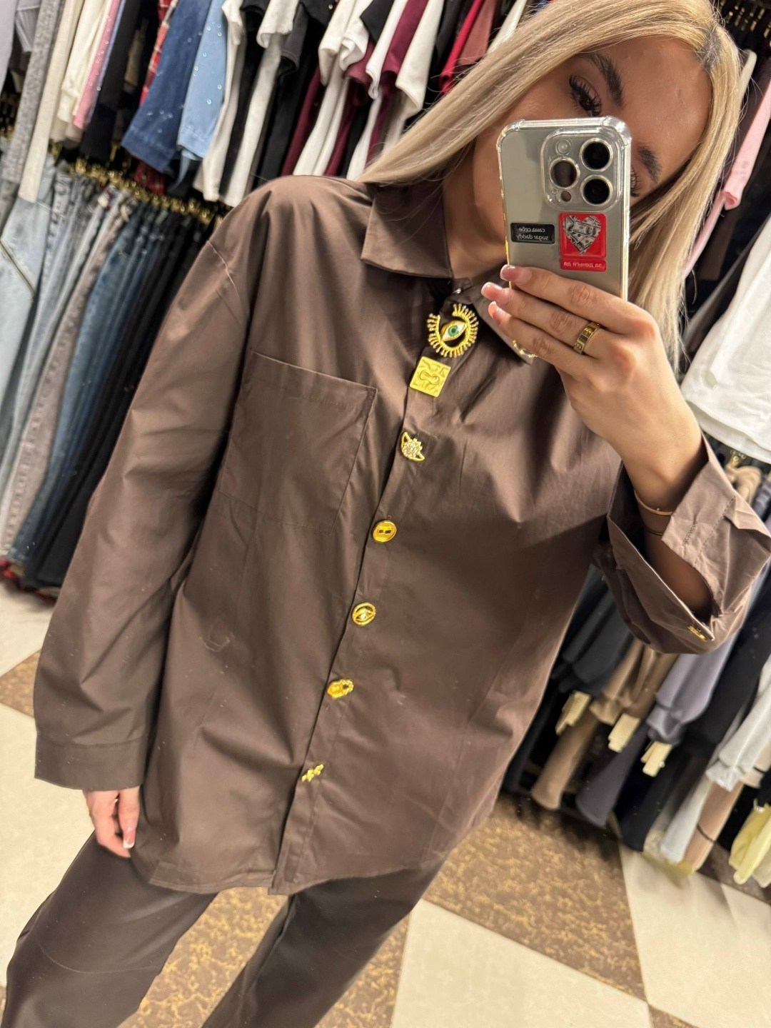 рубашка женская minaku: casual collection цвет шоколадный р-р 50,рубашка женская,рубашка женская minaku casual collection шоколадная,рубашка,рубашка shushop