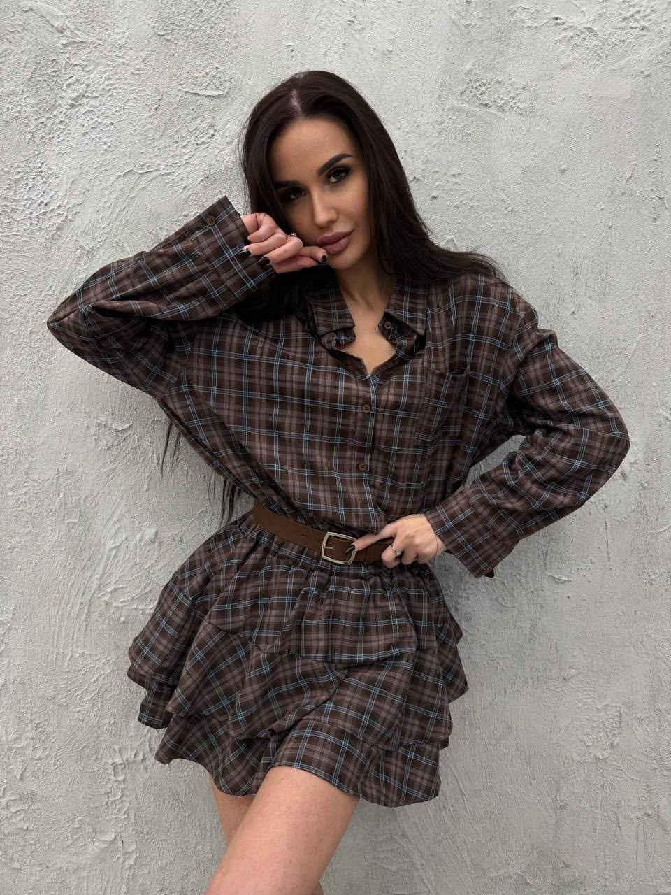 костюм с юбкой и рубашкой,костюм с юбкой мини в клетку варенка трендовый yamby 321759365,костюм с рубашкой и юбкой в клетку,платье в клетку,женский костюм с юбкой в клетку