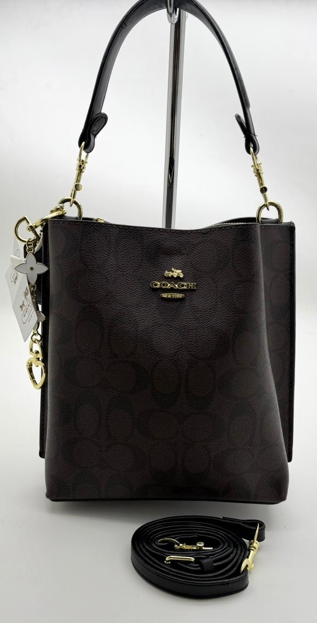 сумка женская coach,сумка coach,брендовая сумка через плечо coach,coach сумка ведро,коричневая женская сумка hobo coach