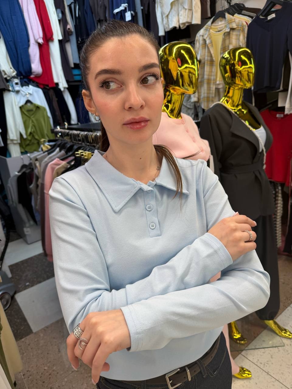 кофта голубая,трикотажная кофта,поло кофта женская,женский джемпер поло,женская кофта