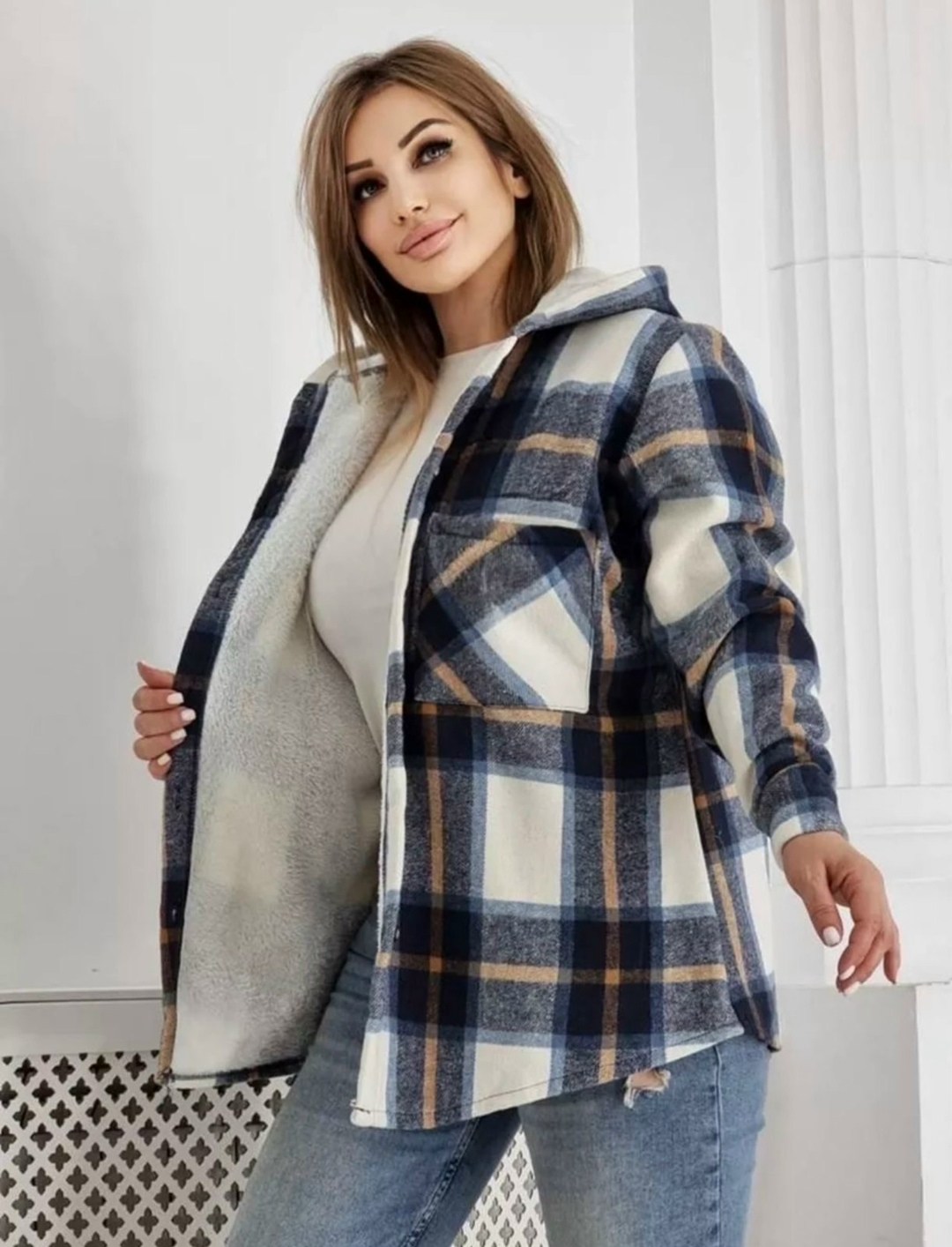 худи оверсайз теплая в клетку удлиненная roza fashion,теплая рубашка,толстовка женская,рубашка женская,рубашка утепленная