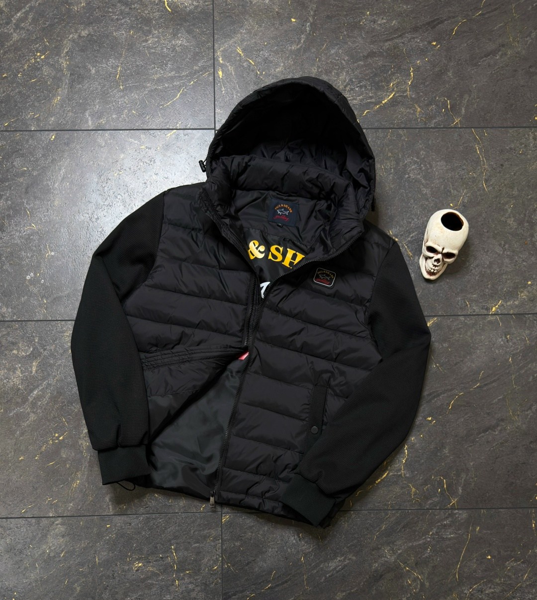 куртка paul shark мужская,пауль шарк куртка с вязаными рукавами,куртка paul&shark,куртка armani,куртка пауль шарк теплая короткая с капюшоном paul&shark