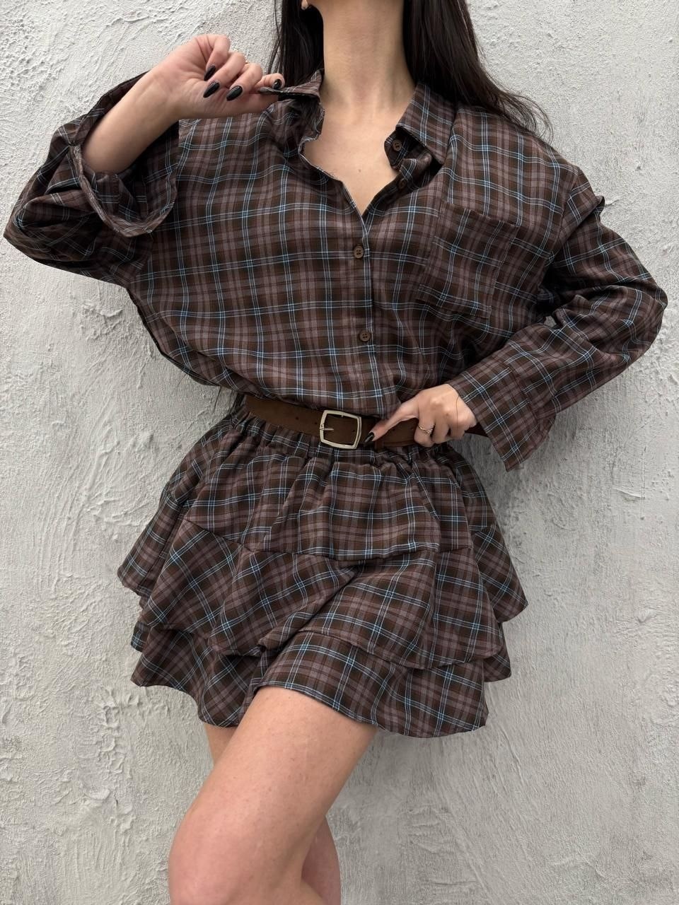 костюм юбка с рубашкой в клетку,костюм с юбкой и рубашкой,костюм в клетку женский,костюм с короткой юбкой и рубашкой в клетку moonchild,костюм двойка с юбкой и рубашкой в клетку btf brand