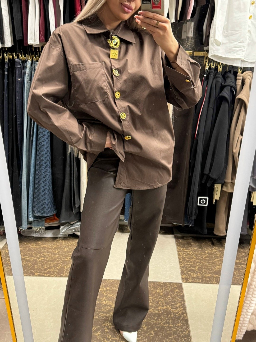 рубашка женская minaku: casual collection цвет шоколадный р-р 50,рубашка женская,рубашка женская minaku casual collection шоколадная,рубашка,рубашка shushop