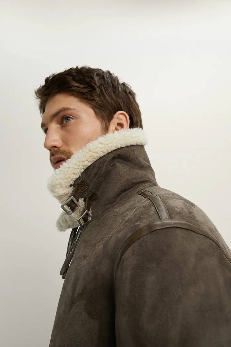 дубленка зара мужская,мужская дубленка авиатор zara,дубленка мужская zara,куртка дубленка,мужская пилотная коричневая кожаная куртка из дубленки