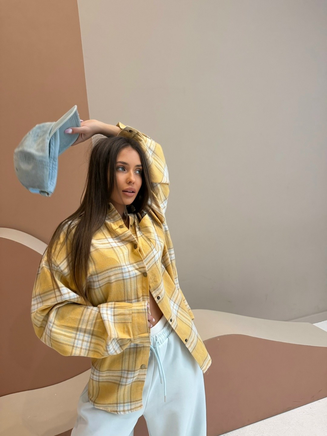 повседневный костюм,рубашка женская оверсайз в клетку,летние костюмы,рубашка в клетку оверсайз желтая